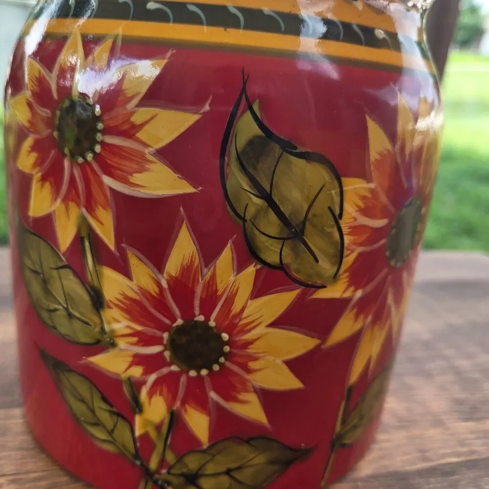 Pier 1 Imports Sunflower Lidded Canister NWT Hand Painted Terracotta
